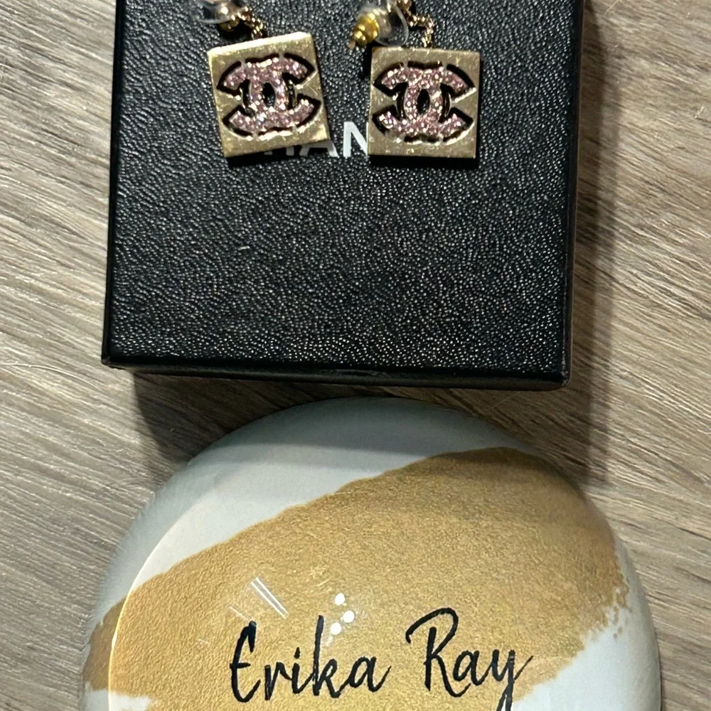 CHANEL CoCo Mark Gold & Pink Earrings‎